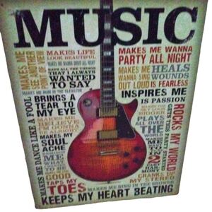 Metal Tin Wall Art: Music Inspires Me Hangable Poster 16 X 12